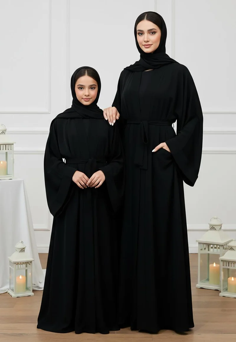 Zoya Mother & Daughter Matching Abaya Set | Signature Nida Fabric-714MD  (Dresses are sold individually. To create a matching mom and daughter set, please purchase two items in different sizes)